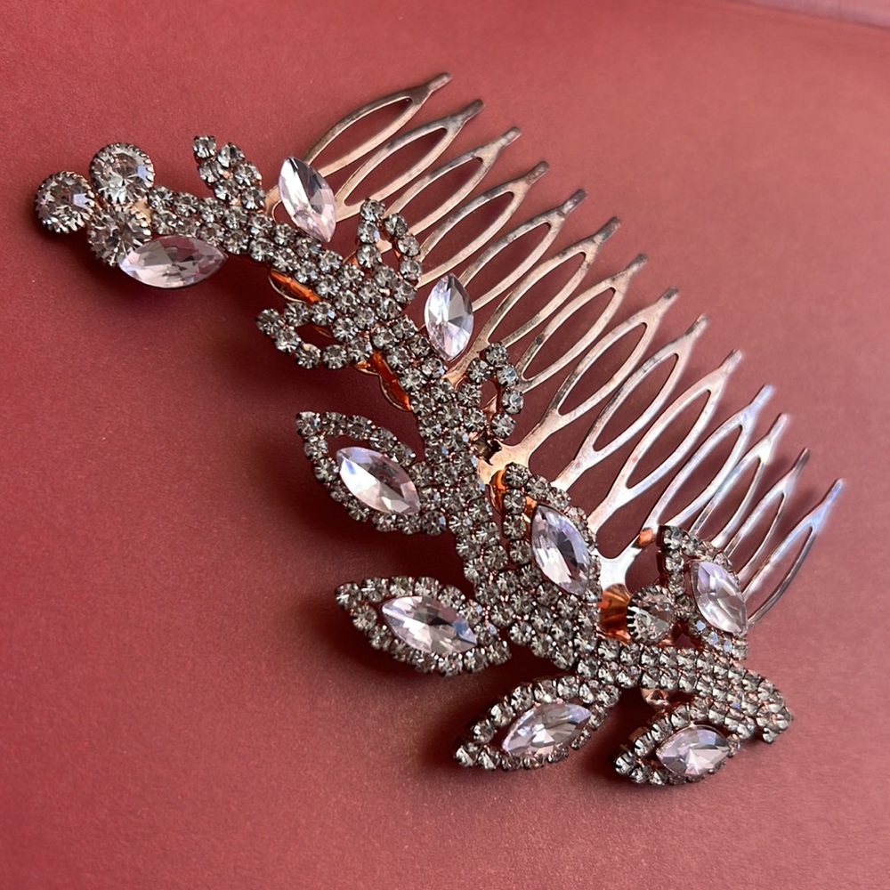 Pink Rhinestone Crystal Headwear Elegant Comb Accessories Hair Fork Decor Bridal